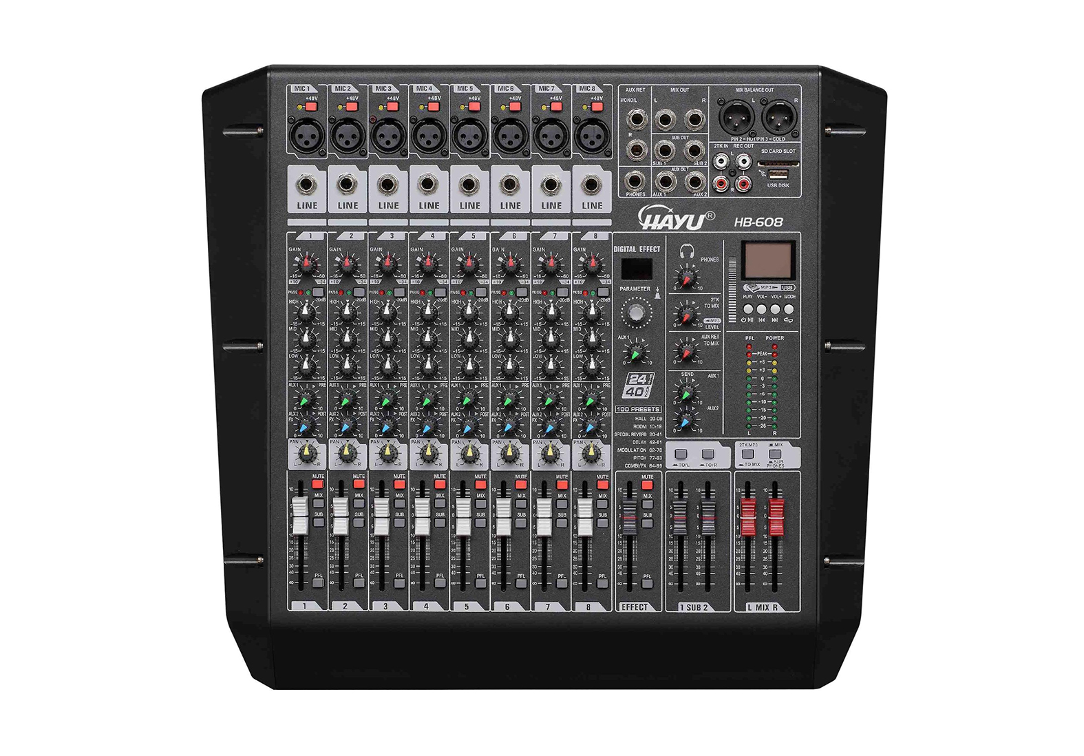 8路二编组带MP3调音台  HB-608